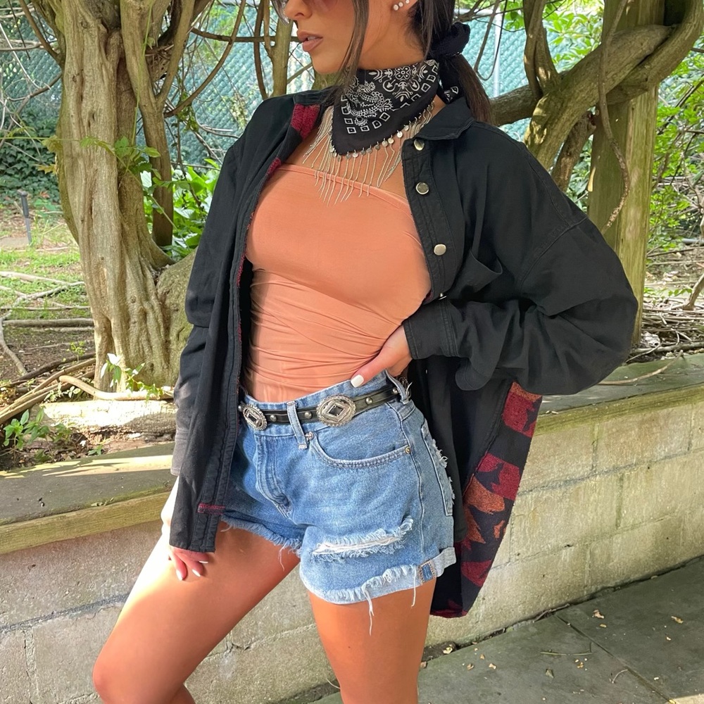 Buttondown Black Aztec Tribal Print Oversized Jacket